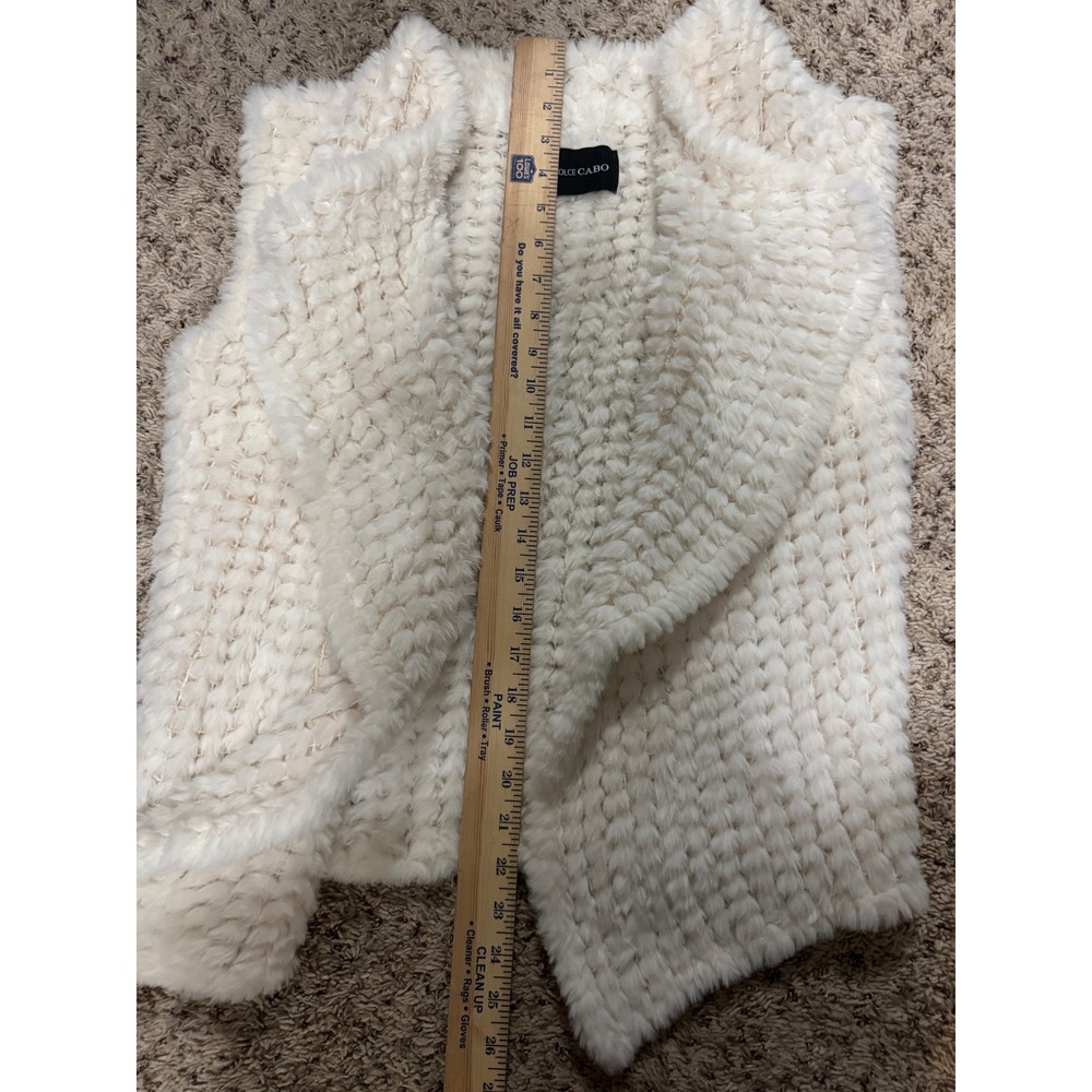 Dolce Cabo Cream Furry Knitted Open Front Vest Women's S/M - Picture 7 of 10